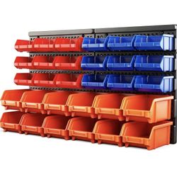 HORUSDY Wall Mounted Storage Bins Parts Rack 30PC Organizer Garage Plastic Shop Tool for Men's Gift, Blue,Orange,Red