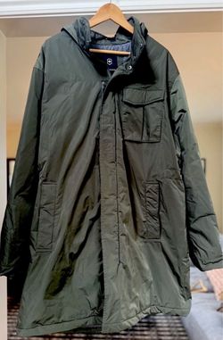 Victorinox Men's 2XL Olive Green Solid Hooded Full Zip Long Parka Coat Stand-Up