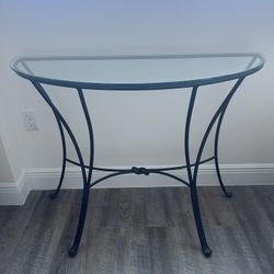 Elegant Half Moon Glass Top Metal Base Console Table 
