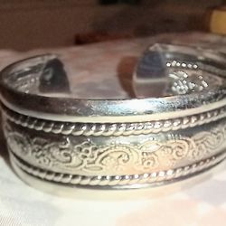 Intricate Silver-Toned Tribal Cuff Bracelet