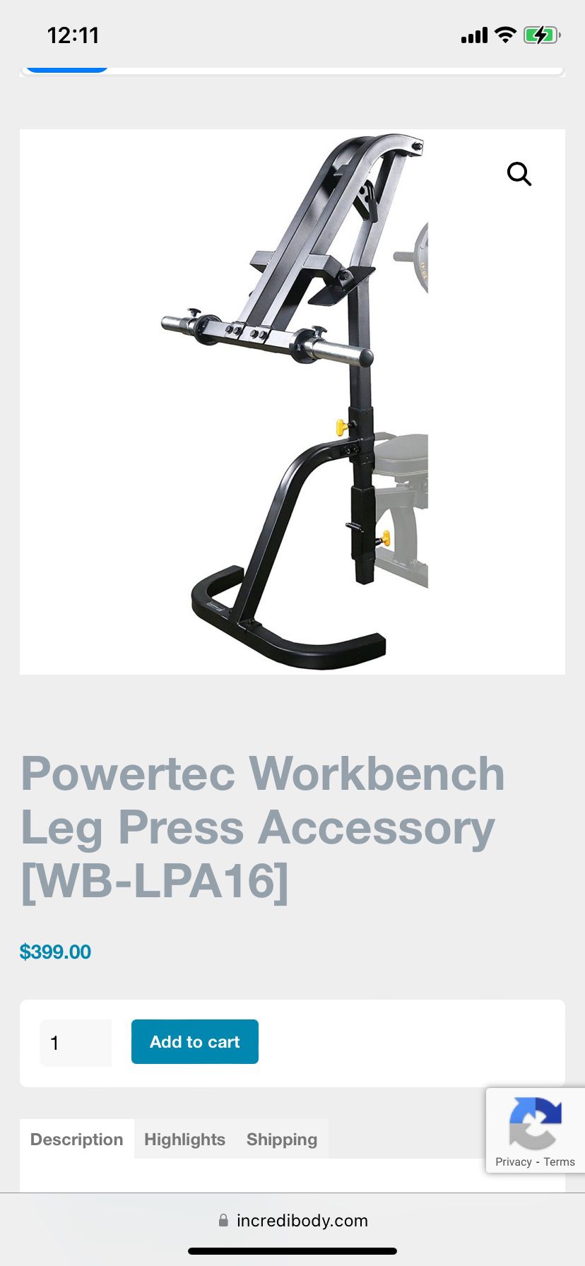 Powertec Workbench Leg Press Accessory 