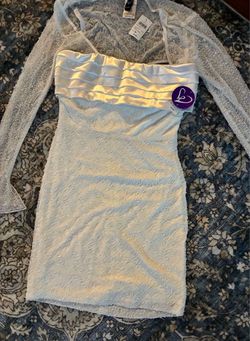 White Sequin Mini Dress with Sheer Sleeves