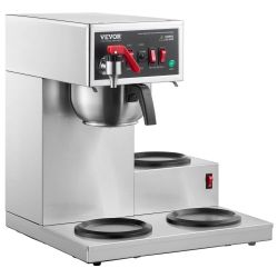 Commercial 12-Cup Drip Coffee Maker with 2 Glass Carafes and 3 Warming Plates—Stainless Steel Coffee Machine for Restaurants, Offices, and Cafés.