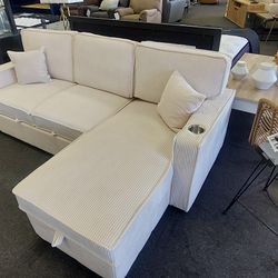 Beige Corduroy Sleeper Sofa 