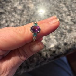 Sterling silver amythyst emerald cubic zirconia sz 9 UTC India ring