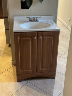 24” Brown Bathroom Vanity with Sink & Faucet – Ready to Install
