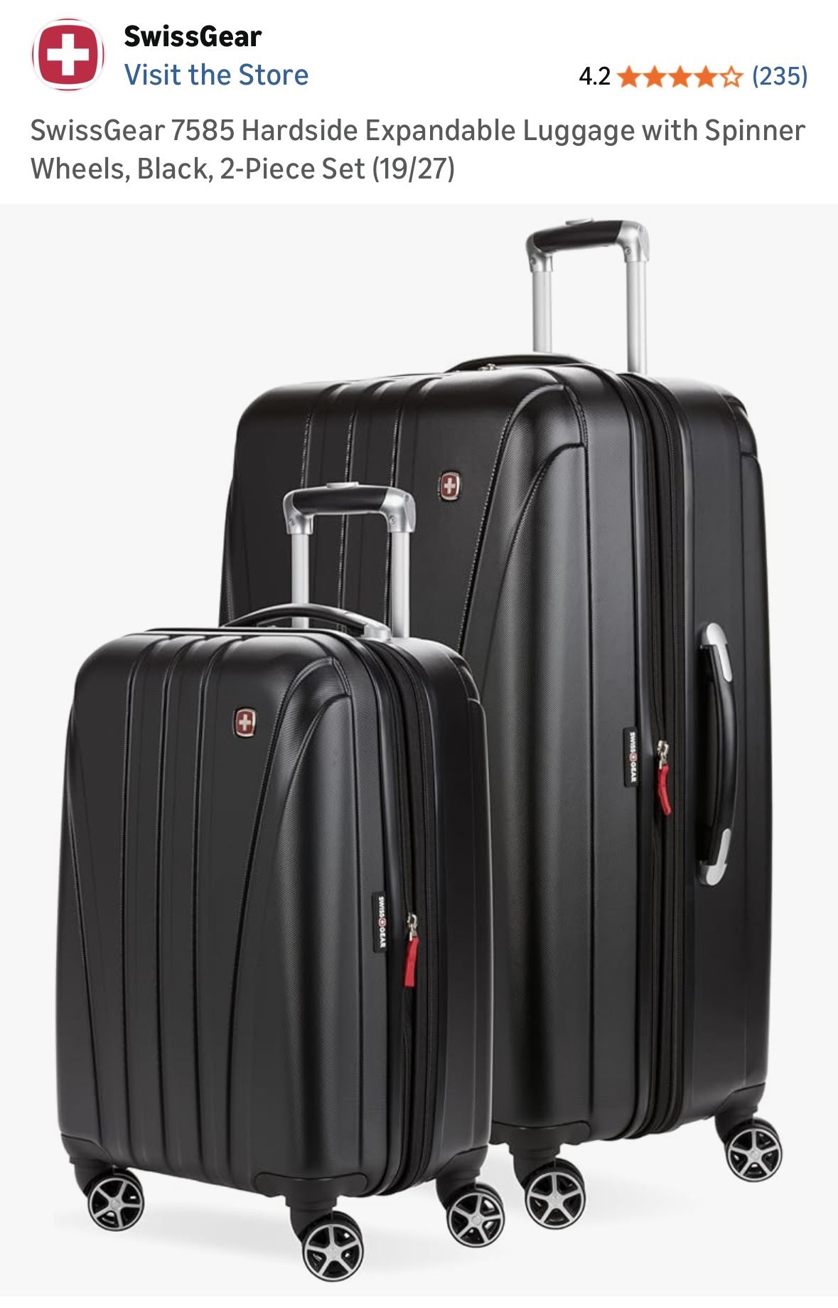 NEW!! SwissGear 7585 Hardside Expandable Luggage with Spinner Wheels, Black, 2-Piece Set (19/27)