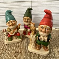 Vintage Kitschy Homco ceramic Christmas gnomes trio 
