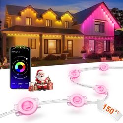 Permanent Outdoor Lights for House, 150ft Smart RGB LED Lights Outside with 16 Million DIY Colors, IP67 Waterproof Eternity Eaves Lighting for Christm