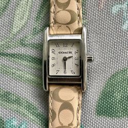 Coach Women Watch 86238 Brown and Tan Leather Band Stainless Steel NEW battery 