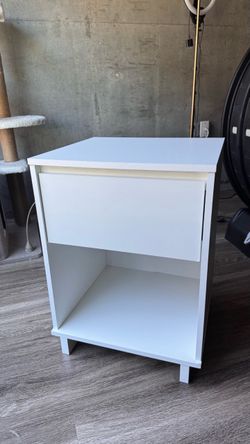 White Nightstand with Drawer and Shelf