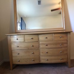 Caramel wooded Dresser and mirror