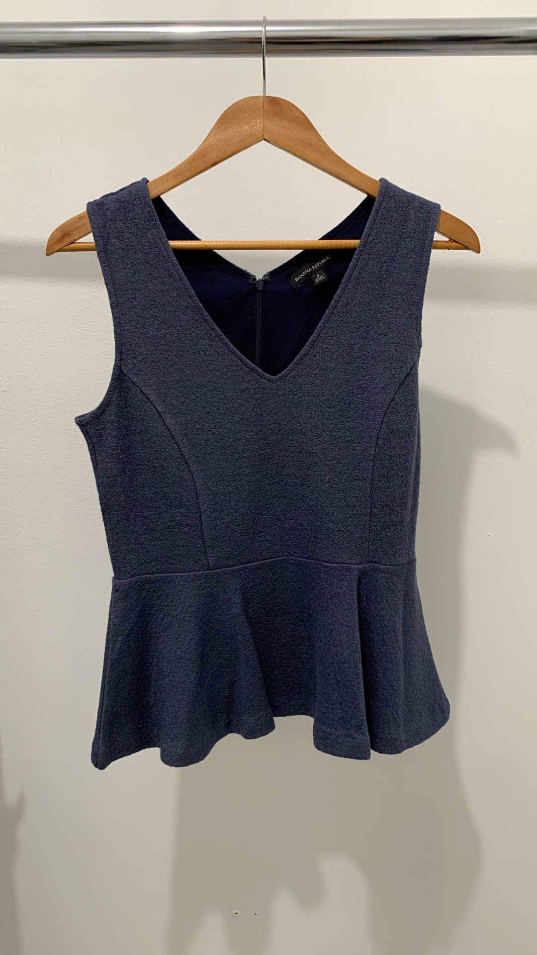 Banana Republic Navy Blue Wool Lined Peplum Top