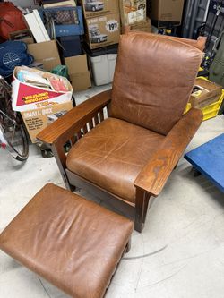 Sam Moore Genuine Mission Leather Chair with Ottoman made in USA