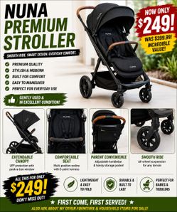 Nuna  MIXX -  HIGH-END DESIGNER STROLLER – ONLY $149.99!
✨ MUST GO! ✨
Premium NUNA Designer Stroller in Black, originally purchased from Nordstrom.
