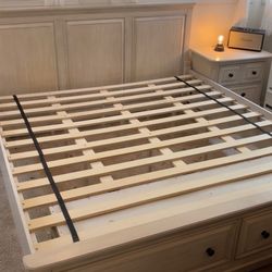 5 Piece Living Spaces King Bedroom Set Cream White - Bed Frame with Headboard, Nightstand & Dresser