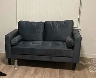 Teal Velvet Loveseat with Bolster Pillows