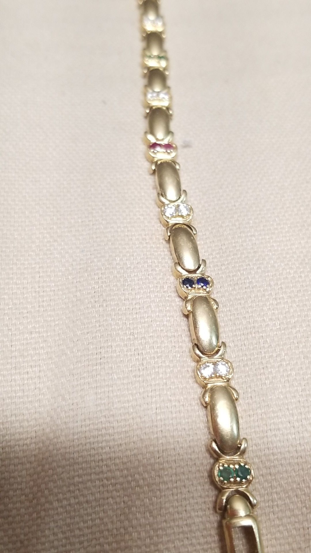 STUNNING 14K GOLD BRACELET WITH RUBY,EMERALD, SAPPHIRE AND CUBIC ZIRCONIA