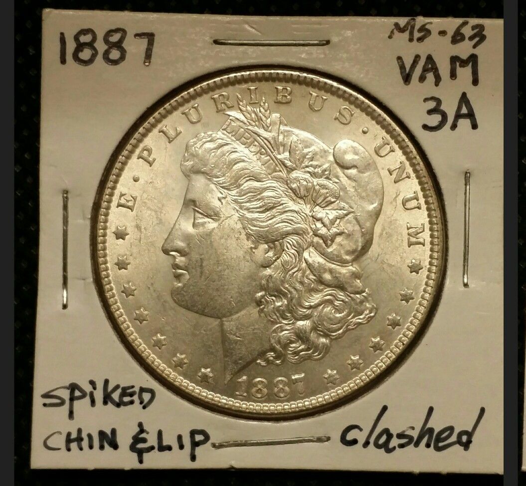 1887 MORGAN SILVER DOLLAR **VAM 3A**CLASHED DIE , BRILLIANT UNCIRCULATED