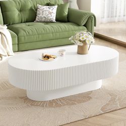 43.3" Oval Minimalist Vertical Slatted Minimalist Coffee Table [NEW] **Retails for $250 <Some Assembly Req> 