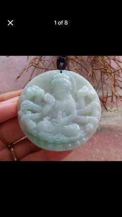 Certificate Jadeite Green White Pendant 1000 Hand Guanyin Kwan Yin Woman Buddha