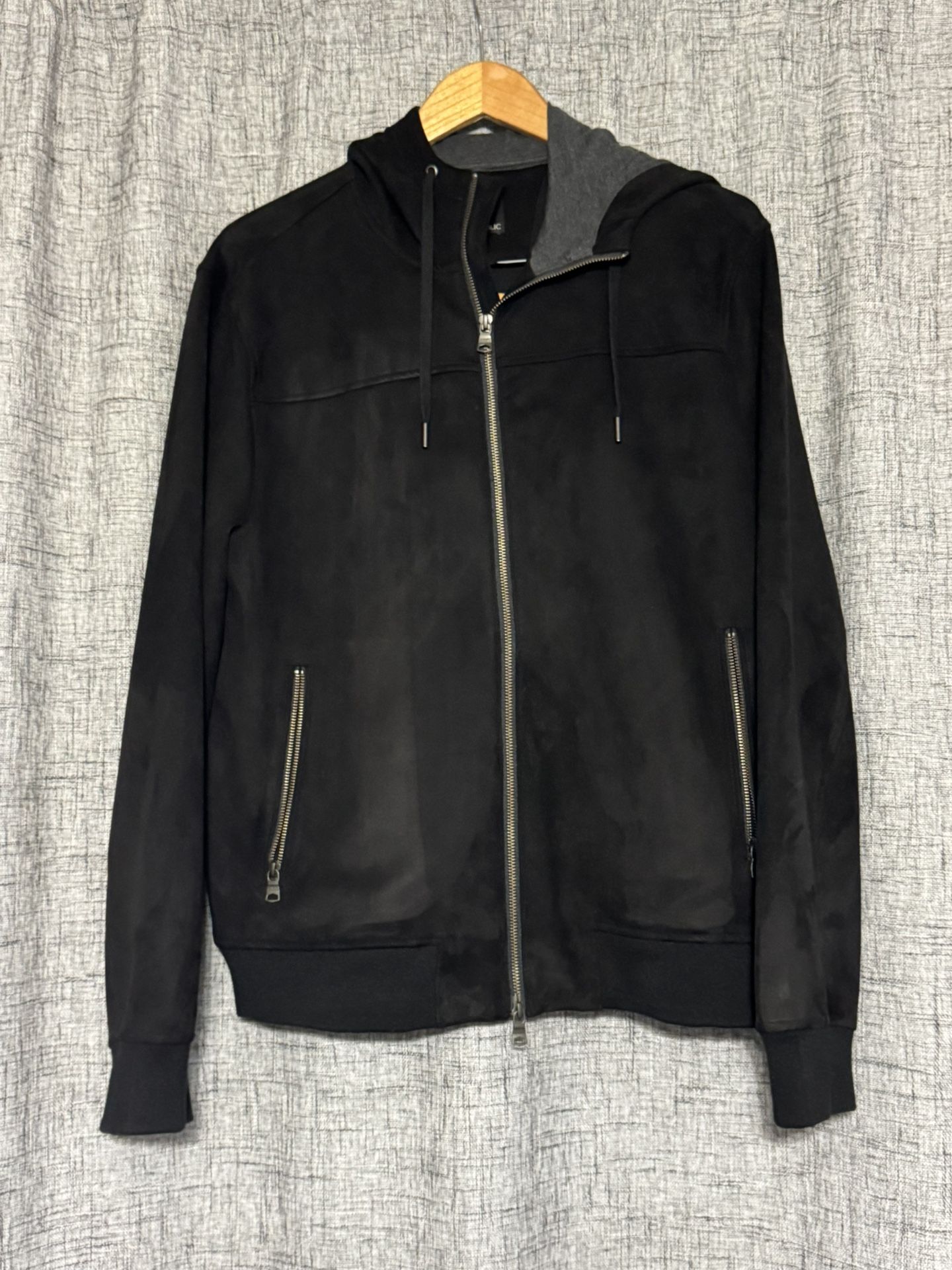 Banana Republic Black Suede Men’s Hooded Jacket  Large 