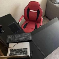 Black glass L-shaped desk