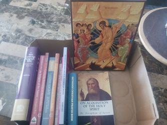 Lot of Eastern Orthodox Books + Wood Icon (Read description)