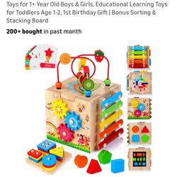 HELLOWOOD Wooden Activity Cube, 8-in-1 Montessori Baby Toys for 1+ Year Old Boys & Girls,