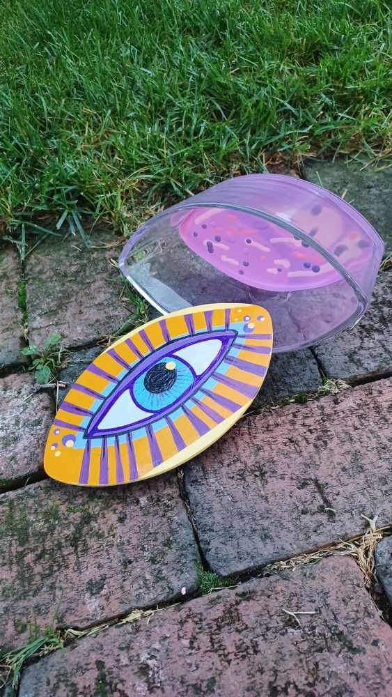 Upcycled 1 of 1 Mystical Eye Painted Wood & Glass Stash Jar