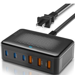 USB C Charger Block,100W GaN 6 Port Fast Charging Station Hub for Multiple Devices,Wall Charger Power Strip Adapter Plug Cube for All iPhone 16 15 iPa