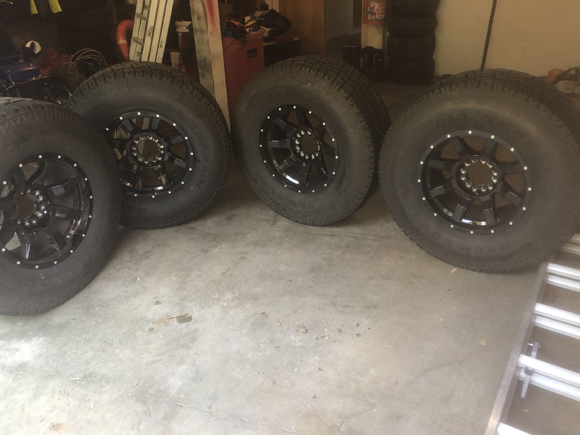 Tires and wheels for sale 95% condition is left for Toyota Tacoma Chevrolet Silverado Tahoe Chevy Tahoe.