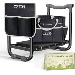 New-2-in-1 Garden Kneeler and Seat,Heavy Duty Garden Stool with 10.23" Width Detachable Foam Pad, Foldable Garden Seat Gardening Bench with Tools Bag 