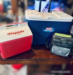 (3) Coleman 75Qt, IGLOO & Arctic Zone Ice Chests, Roller Ice Chest (118 Cans) Large, Medium & Small