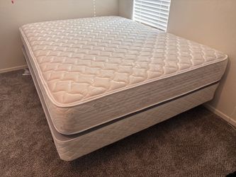 Queen mattress, box spring and metal frame - $150