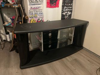Black Wooden & Glass Shelf/Entertainment Center
