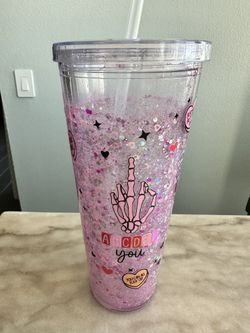 Abcdef You Funny Cute Music  32 Oz Snow globe tumbler Glitter Bling Water Resistant 