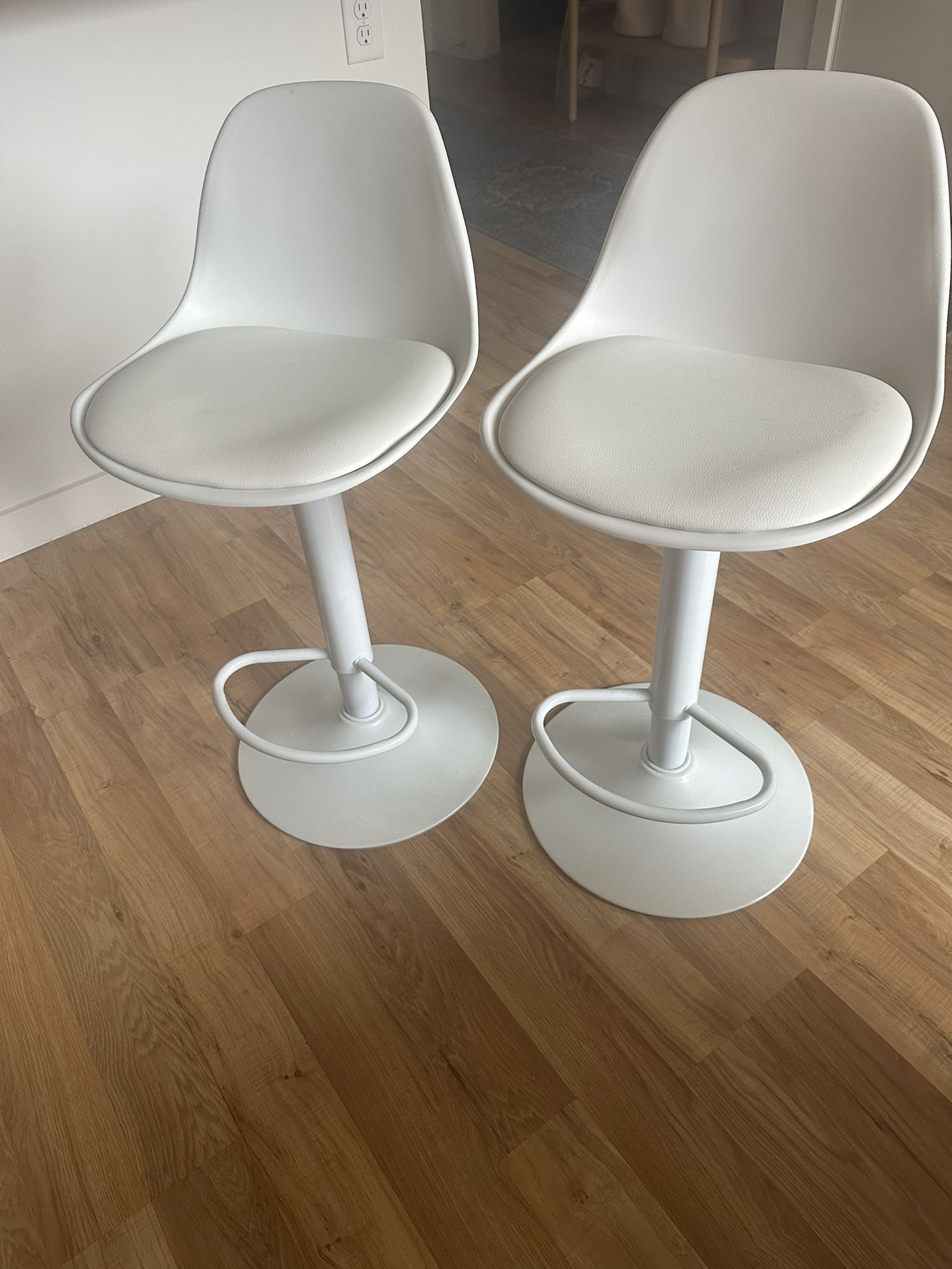 White Swivel Height Adjustable Bar Chairs