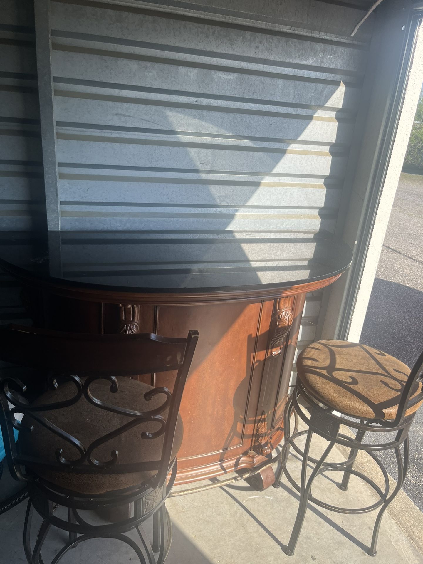Cherry Wood Nostalgia Bar And Two Bar Stools