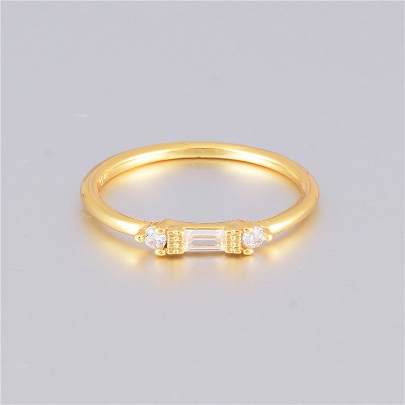 "Gold White Chic Rectangle Round Gems Dainty Ring for Women, VIP177