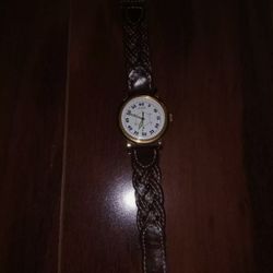 Guess 1993 Gold-Tone Water Resistant Brown Leather Strap Analog Watch