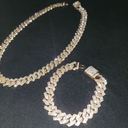 Cuban Link And Matching Bracelet Gold