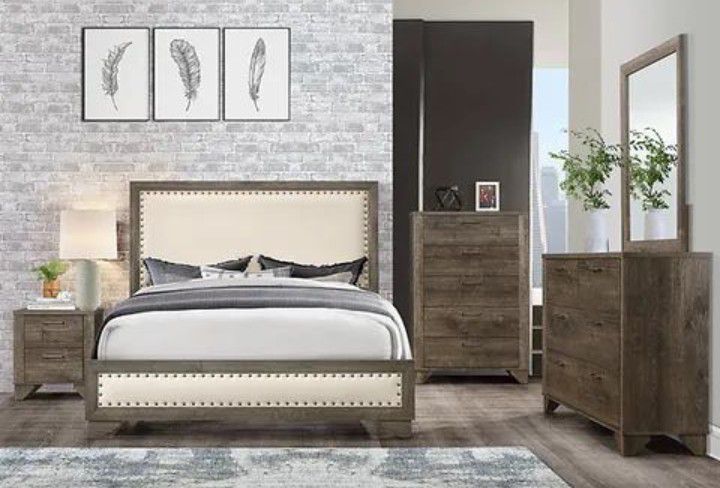 New King Size 4 Piece Bedroom Set With Dresser Mirror Nightstand Without Mattress And Free Delivery