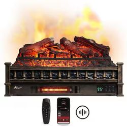 Turbro 26” Eternal 3D Flame 1500-Watt Wi-Fi Infrared Quartz Electric Fireplace Log Heater Crackling Sound Bronze