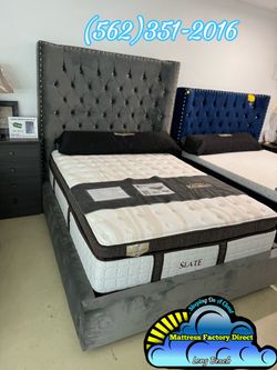 Queen gray velvet bed frame new Nueva cama