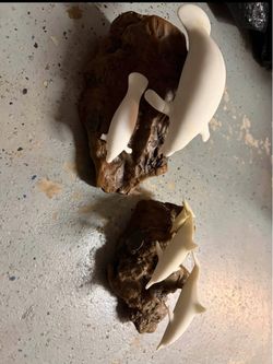 Dolphin Figurines on Driftwood Base Set of 2
