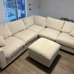 New Corduroy Sectional.  Beige, Grey Or Green.  99 X 99.  Free Delivery!