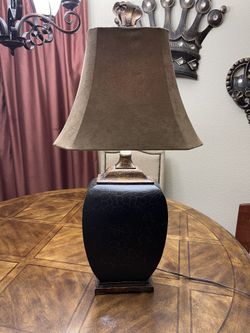 Elegant Suade Shade Lamp Worth Beautiful Crackle Base and elegant Topper 