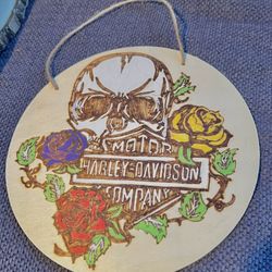 Woodburned Harley Davidson Sign