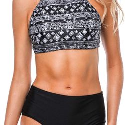 Women's High Waisted Bikini Sets Sporty Two Piece Swimsuit Tummy Control Bathing Suit size small
